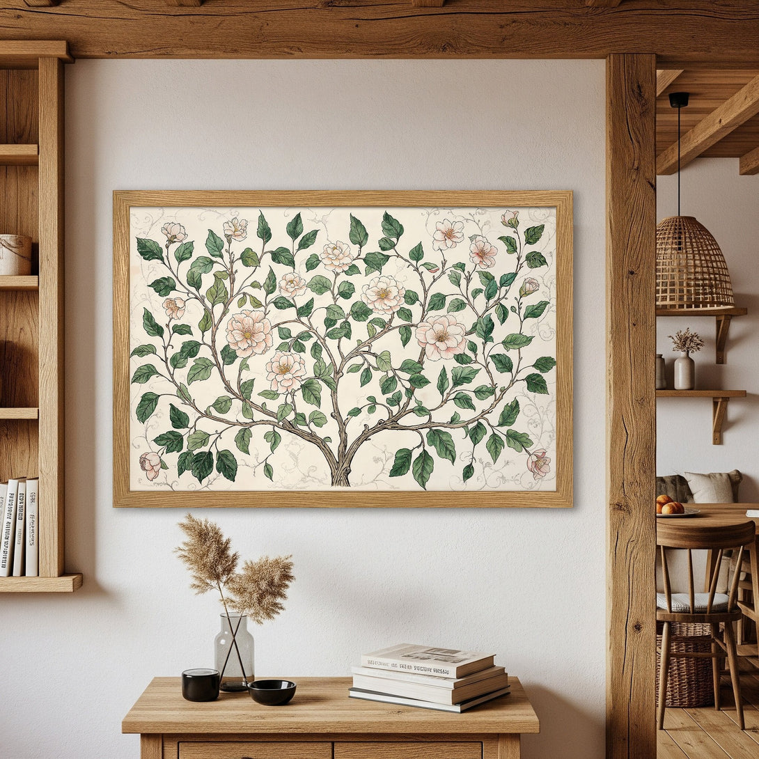 Framed Poster featuring a floral tree design in a vintage style with a soft, neutral color palette. Perfect for adding a touch of nature to your home.