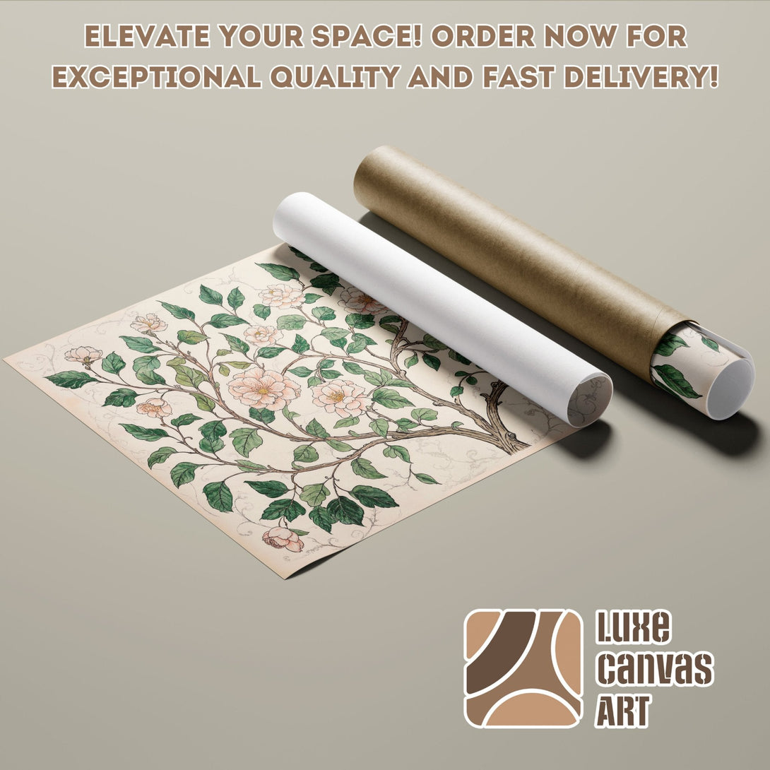 Poster Roll featuring floral art, vintage style, with a soft, neutral color palette.