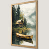 Rustic Lake Cabin with Rowboat Art Poster - Tranquil Forest Decor
