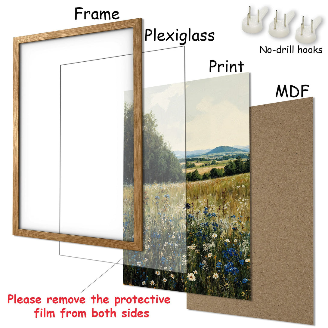 Framed Poster of a serene landscape painting with a natural color palette. Perfect wall art for any room!