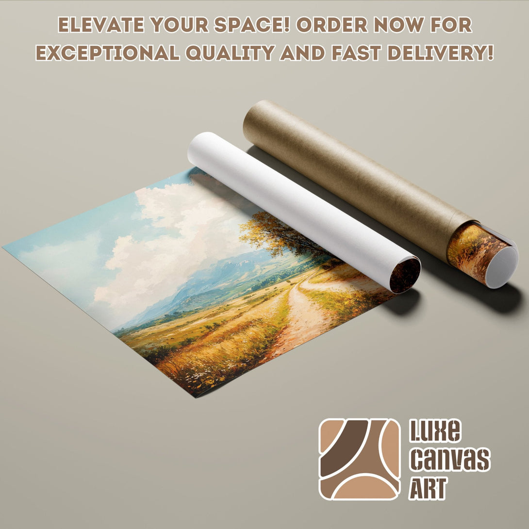 Poster Roll featuring a landscape painting in warm, earthy tones. Elevate your space with this art!
