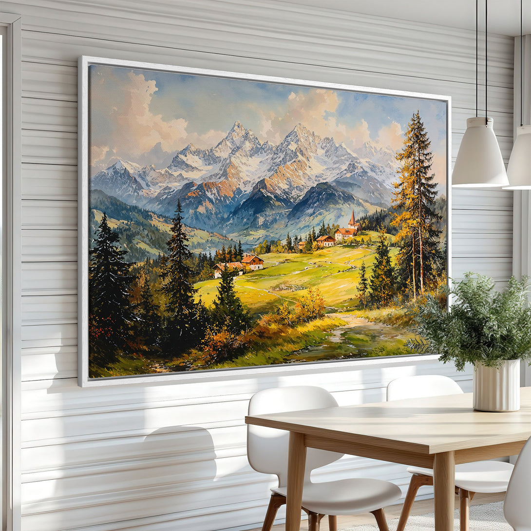Framed Wall Art of a mountain landscape in a warm color palette. Add a touch of nature to your home with this stunning Canvas Print!