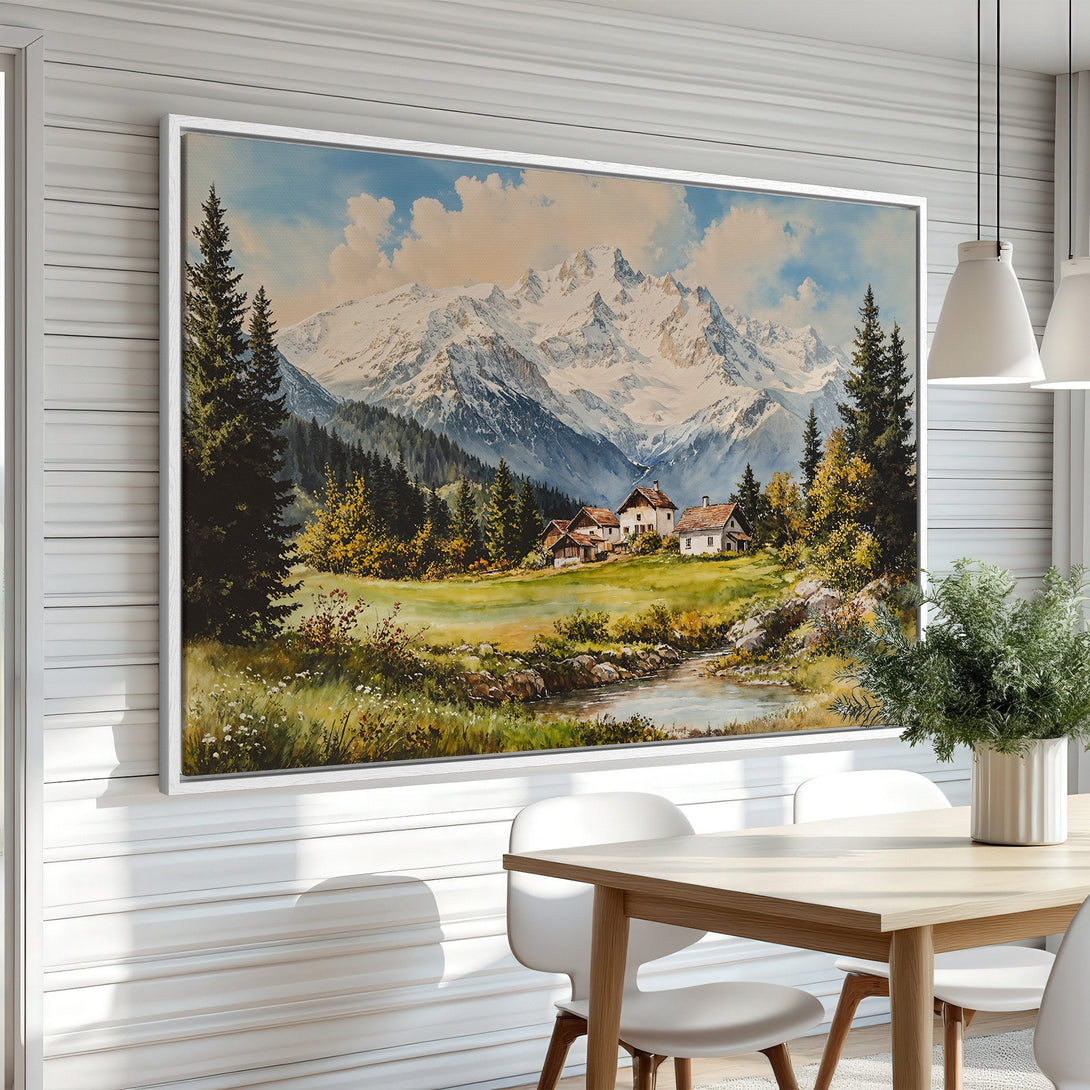 Framed Wall Art: Mountain landscape canvas print in warm tones. Bring nature's beauty indoors with this stunning artwork, perfect for any home decor style.