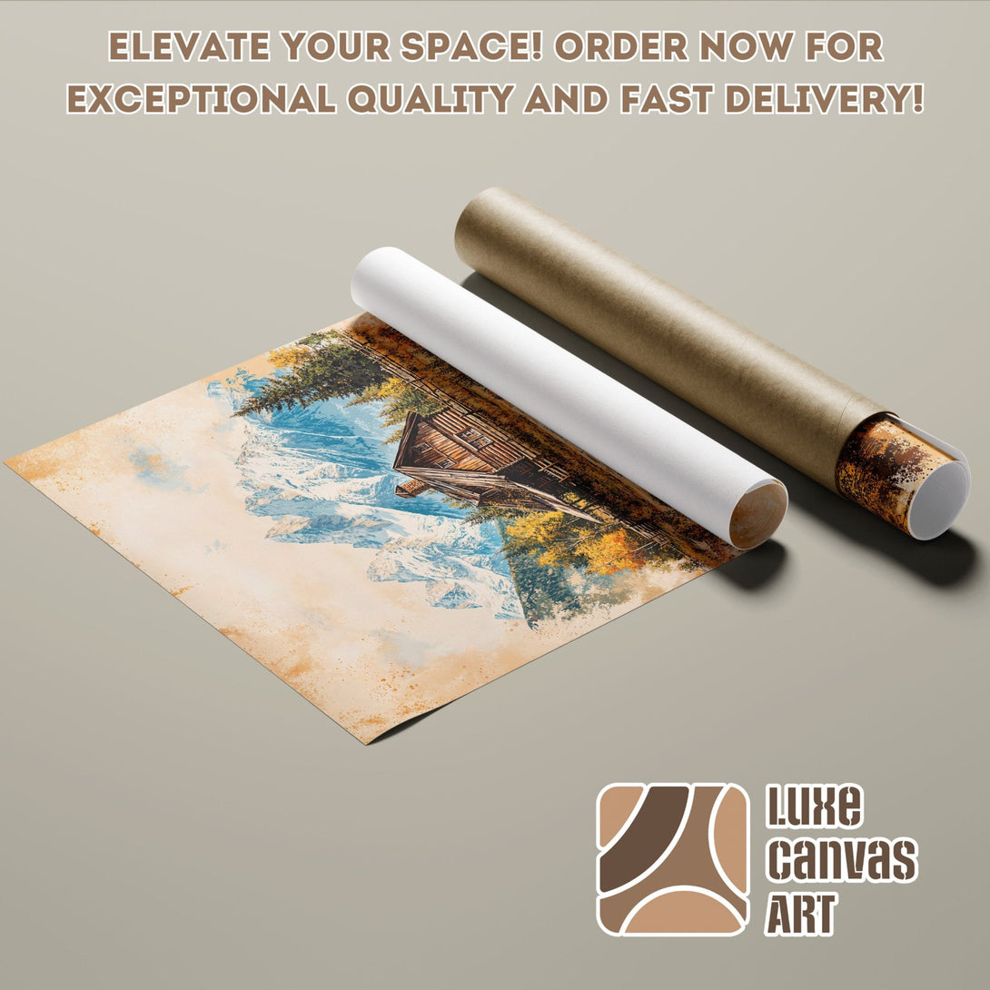 Poster Roll of mountain landscape art in warm, earthy tones. Elevate your space!