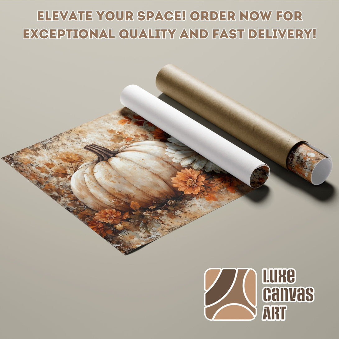 Poster Roll featuring a pumpkin art print in warm autumn tones. Perfect wall decor!