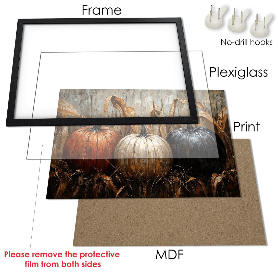 Framed Poster with pumpkins. Rustic style, warm autumn color palette. Perfect fall decor. Get yours today!