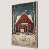 Rustic Red Cottage with Snowman Canvas Print Holiday Decor