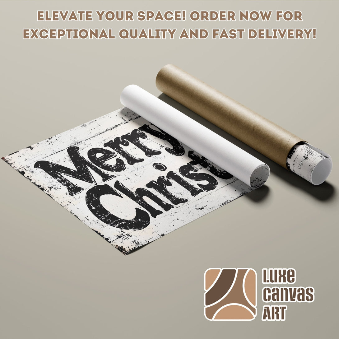Merry Christmas Poster Roll in rustic style, black & white with neutral tones. Order now!