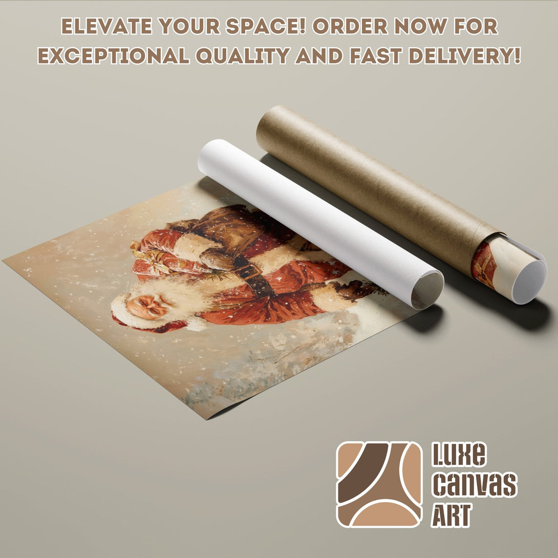 Santa Claus Poster Roll, vintage style, warm color palette. Elevate your space!
