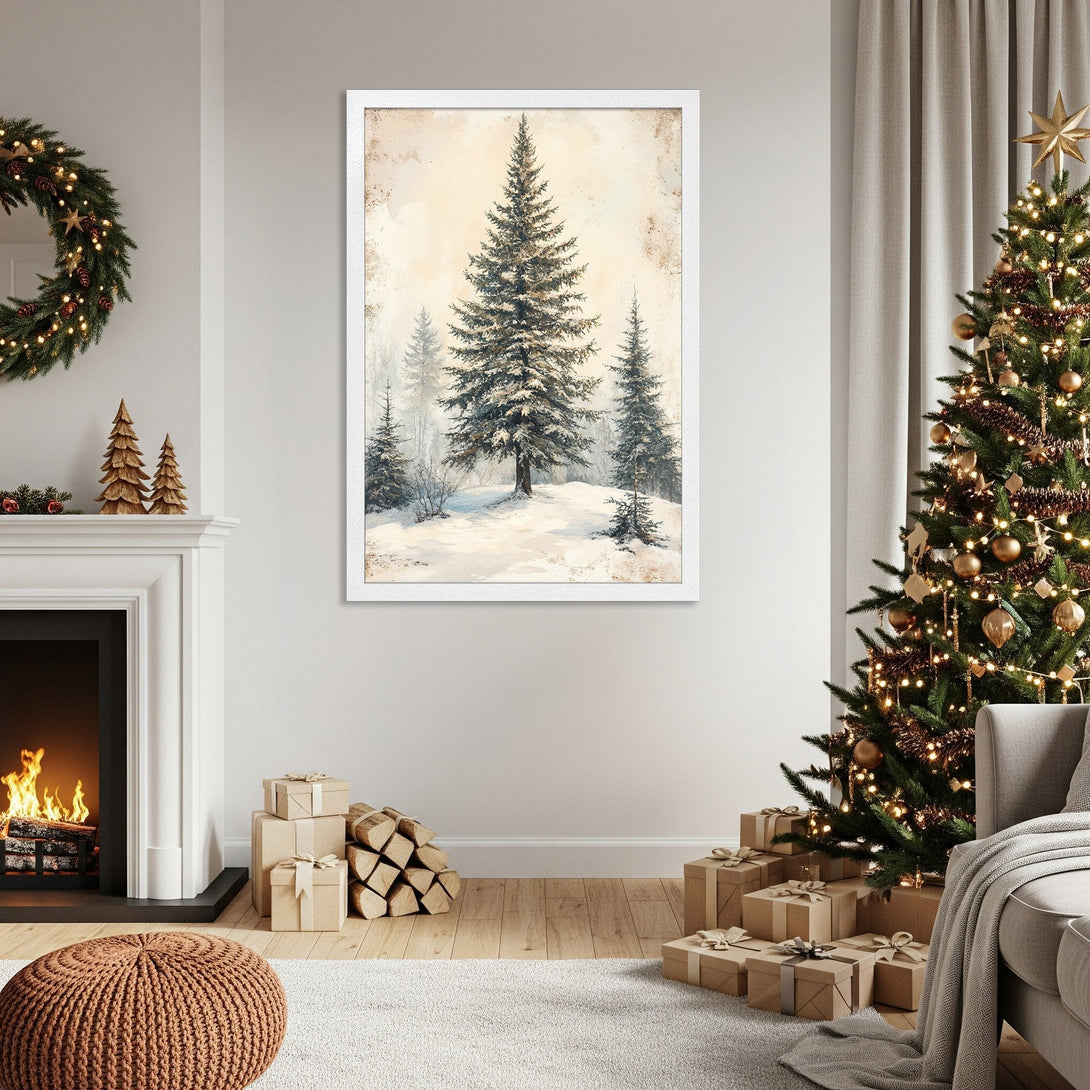 Framed Poster of winter forest scene. Watercolor style, neutral color palette. Perfect for holiday decor!