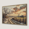 Rustic Winter Landscape Canvas Print with Snowy Road