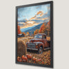 Rusty Truck in Autumn Landscape Art Poster for Fall Decor