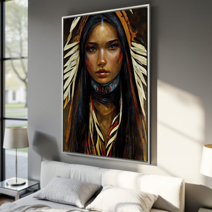 Sacagawea Indian Canvas Print of Beautiful American Girl Warrior