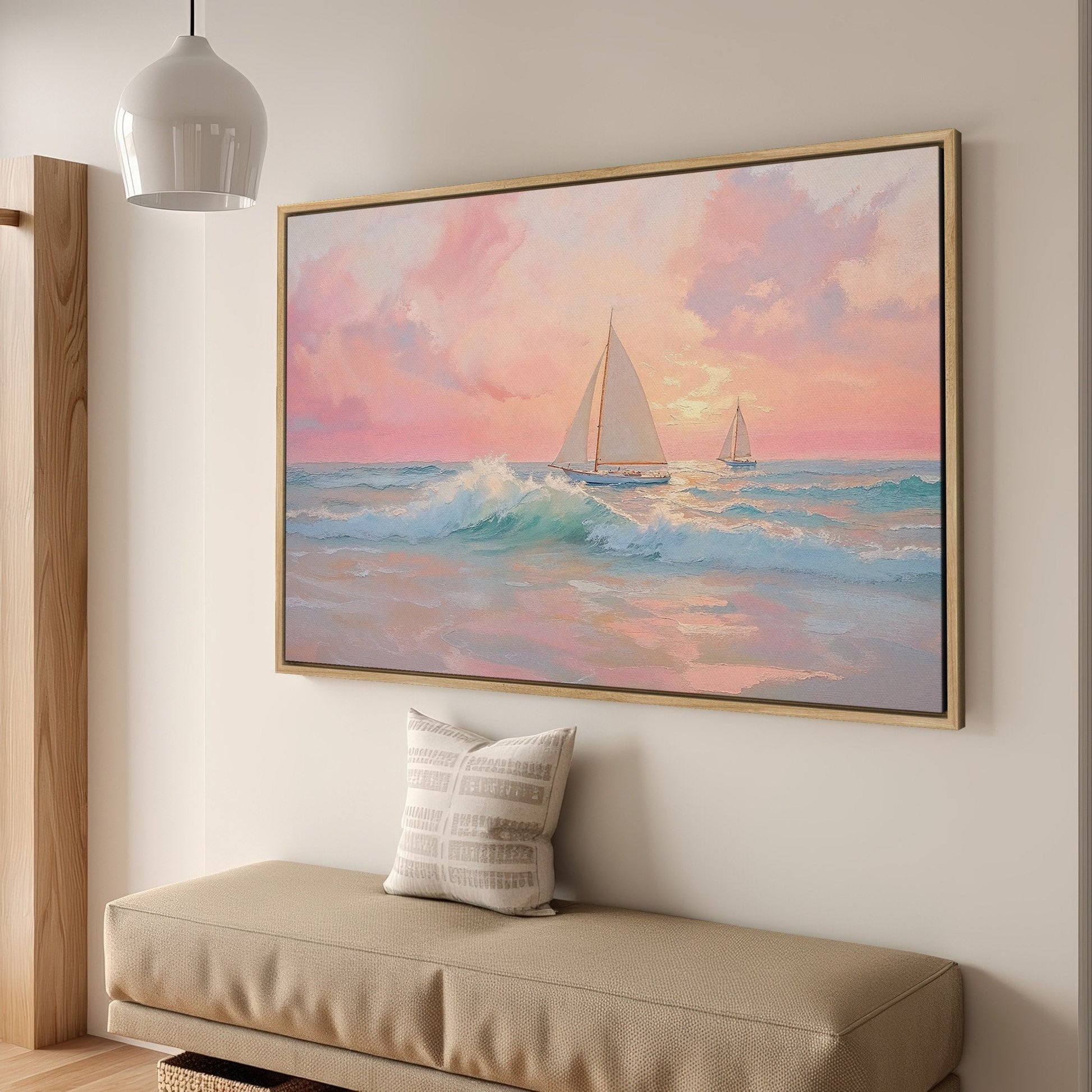 Sailboat at Sunrise Coastal Decor Framed Canvas Print