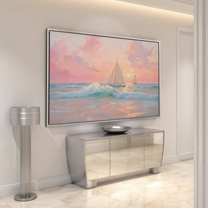 Sailboat at Sunrise Coastal Decor Framed Canvas Print