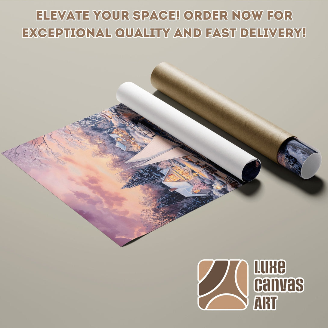 Poster Roll featuring a winter landscape in a soft, pastel color palette. Elevate your space with Luxe Canvas Art!