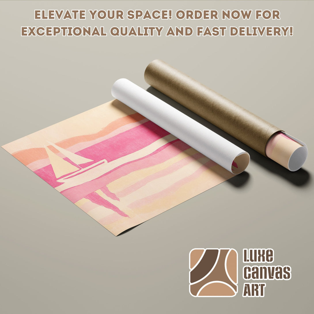 Abstract sailboat Poster Roll in pink and peach tones. Elevate your space!