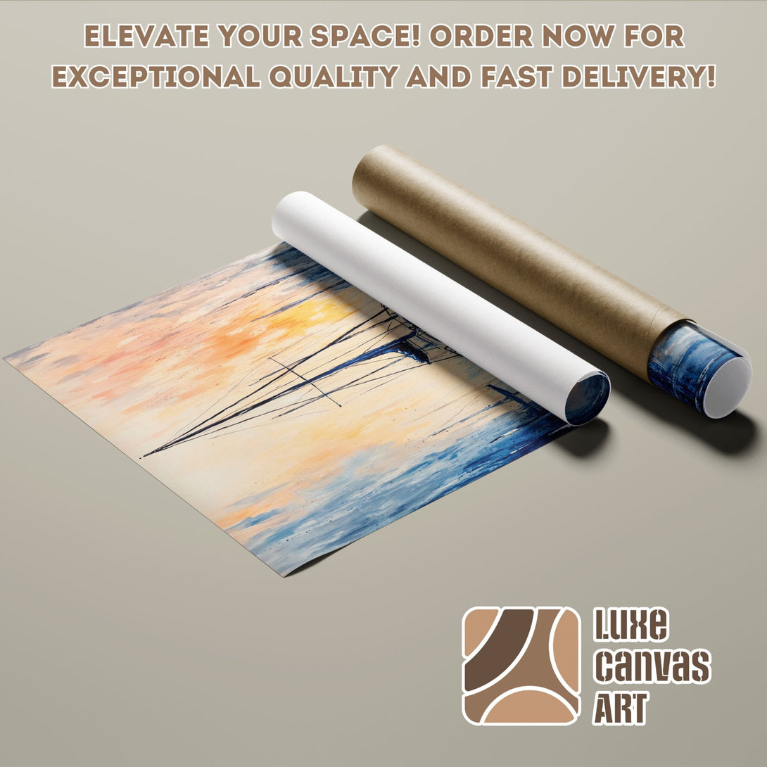 Poster Roll of abstract sailboat art in warm tones. Elevate your space!