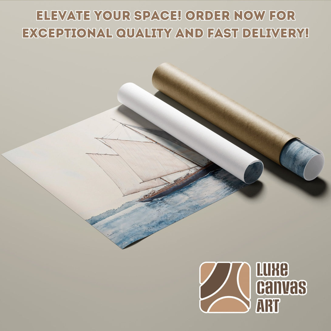 Watercolor sailboat Poster Roll in a neutral palette. Elevate your space with art!
