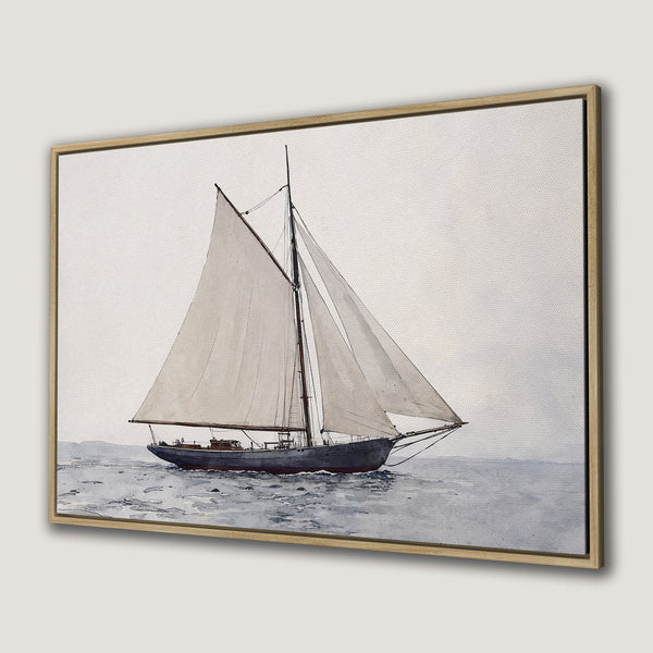 Framed Wall Art: Watercolor sailboat print in a calming blue and neutral palette. Perfect nautical decor for your home!