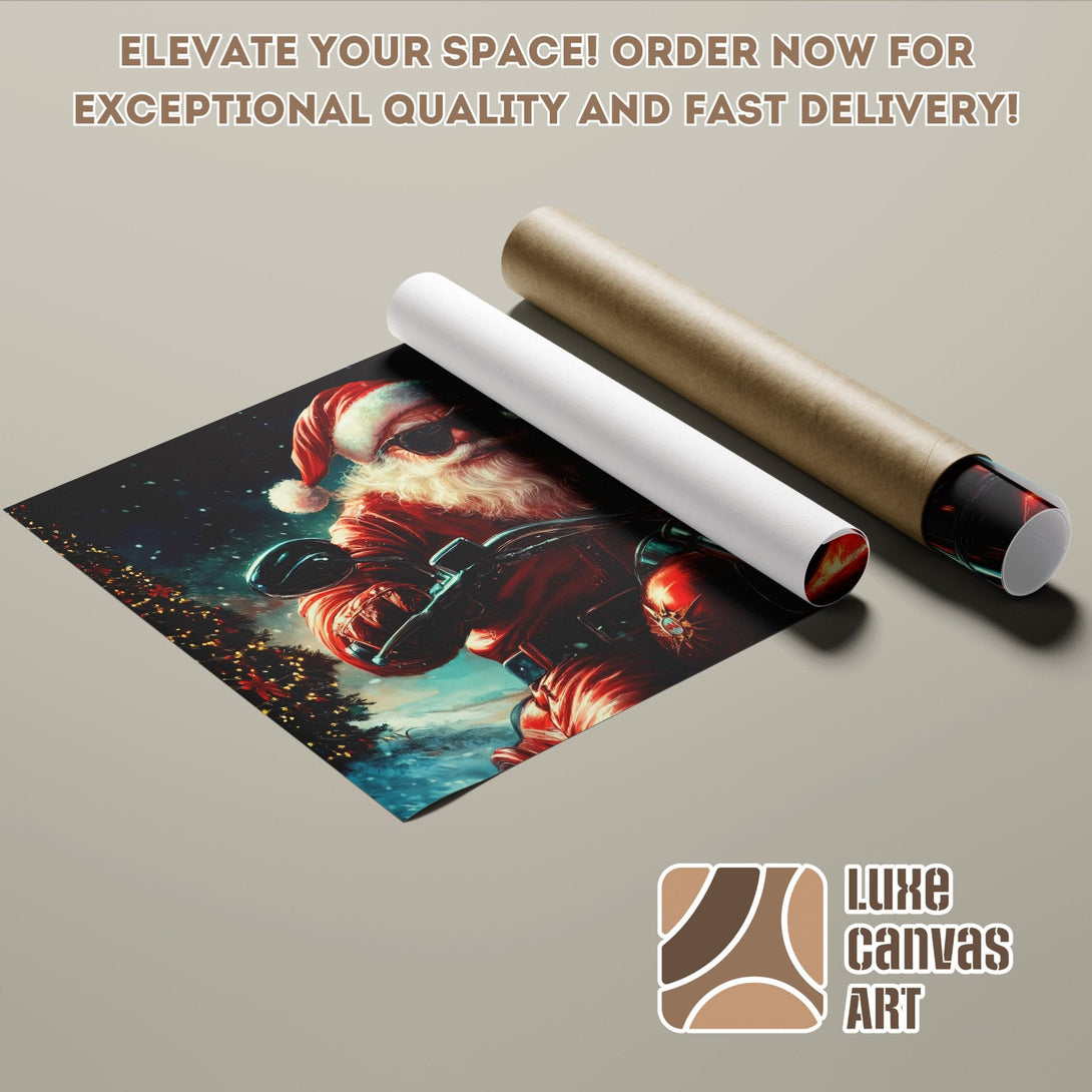 Santa Claus Poster Roll, vibrant art with red and blue tones, perfect for holiday decor.