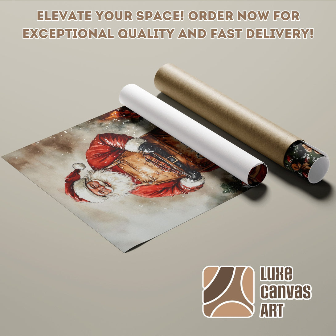 Watercolor Santa Poster Roll in warm tones. Perfect Christmas decor! Order now.