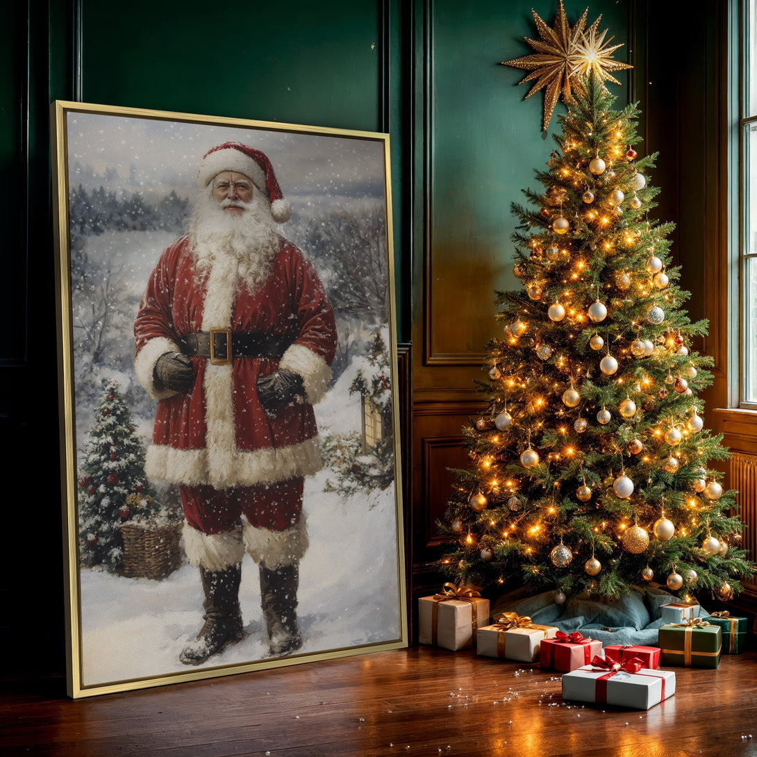 Canvas Print featuring Santa Claus in a classic style, with a red and white color palette. Perfect Christmas wall art!