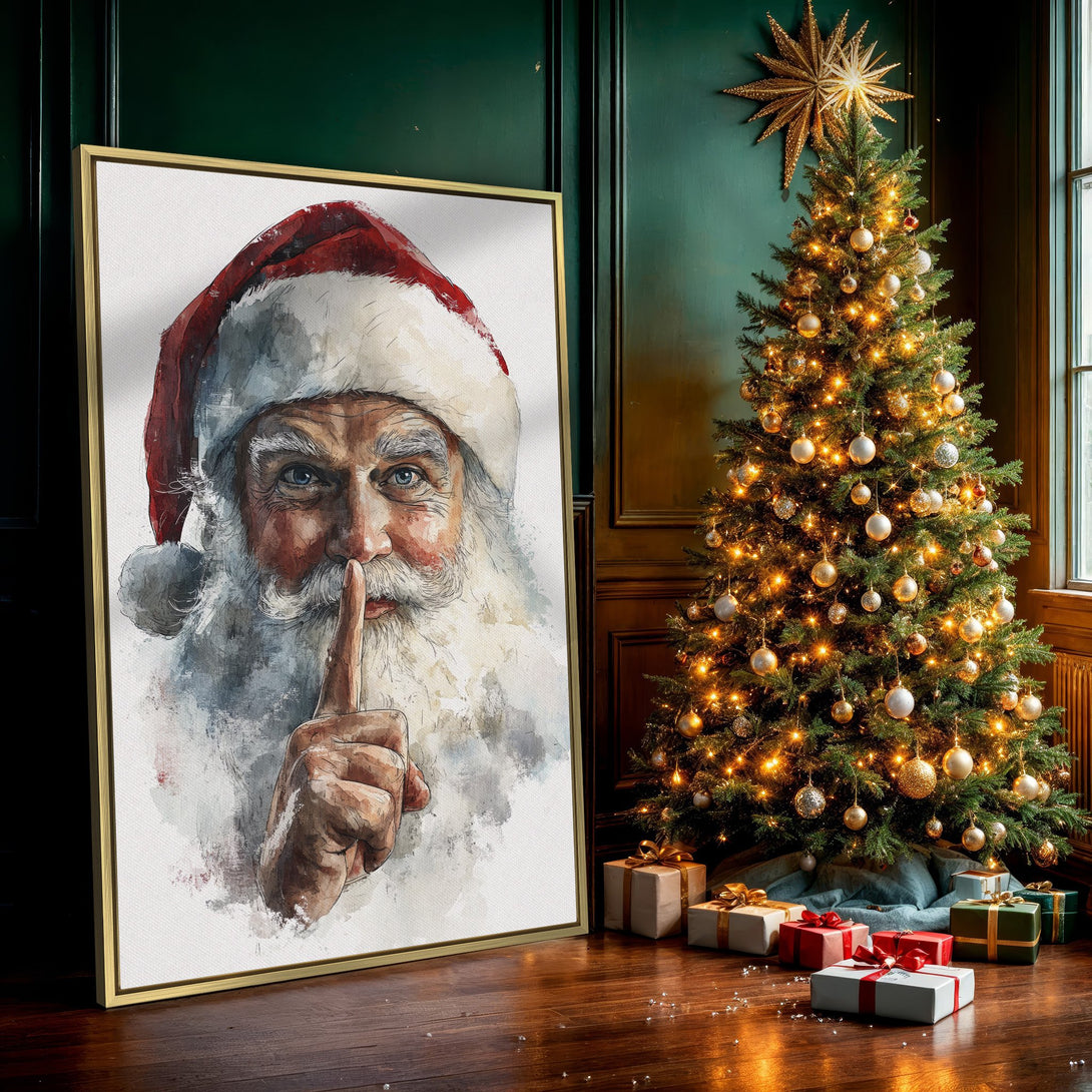 Canvas Print of Santa Claus watercolor art in red and white, perfect for Christmas decor.