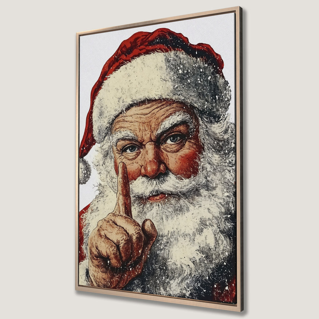 Framed Wall Art featuring Santa Claus portrait, vintage style. Red, white, and black color palette. Perfect Christmas decor!