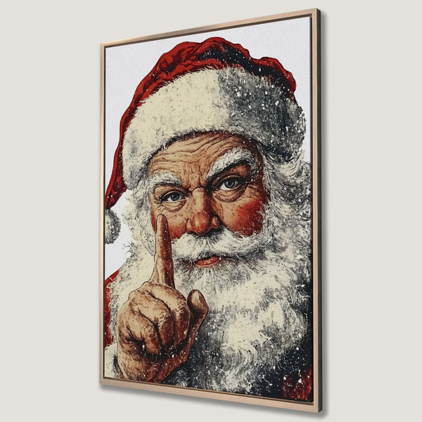 Framed Wall Art featuring Santa Claus portrait, vintage style. Red, white, and black color palette. Perfect Christmas decor!
