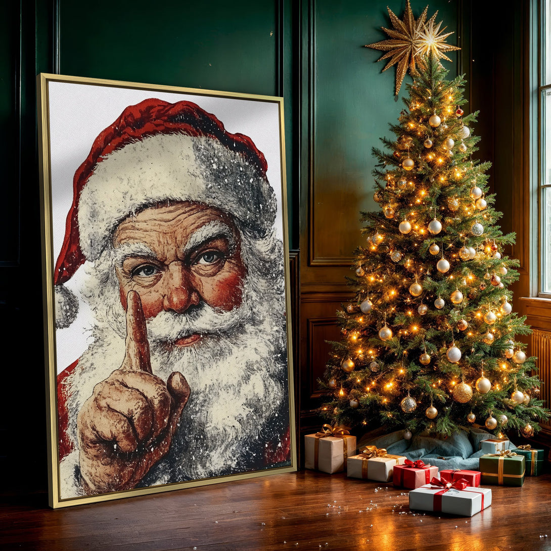 Canvas Print of Santa Claus portrait with a vintage style, featuring a red and white color palette, perfect for Christmas decor.