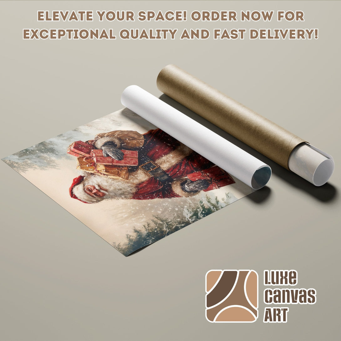 Santa Claus Poster Roll in vintage style, warm color palette. Perfect Christmas decor!