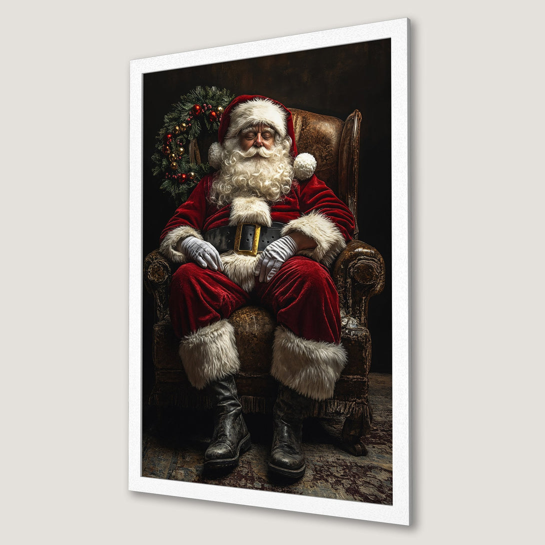 Framed Poster featuring Santa Claus in a classic style, rich red and brown tones. Perfect Christmas decor!