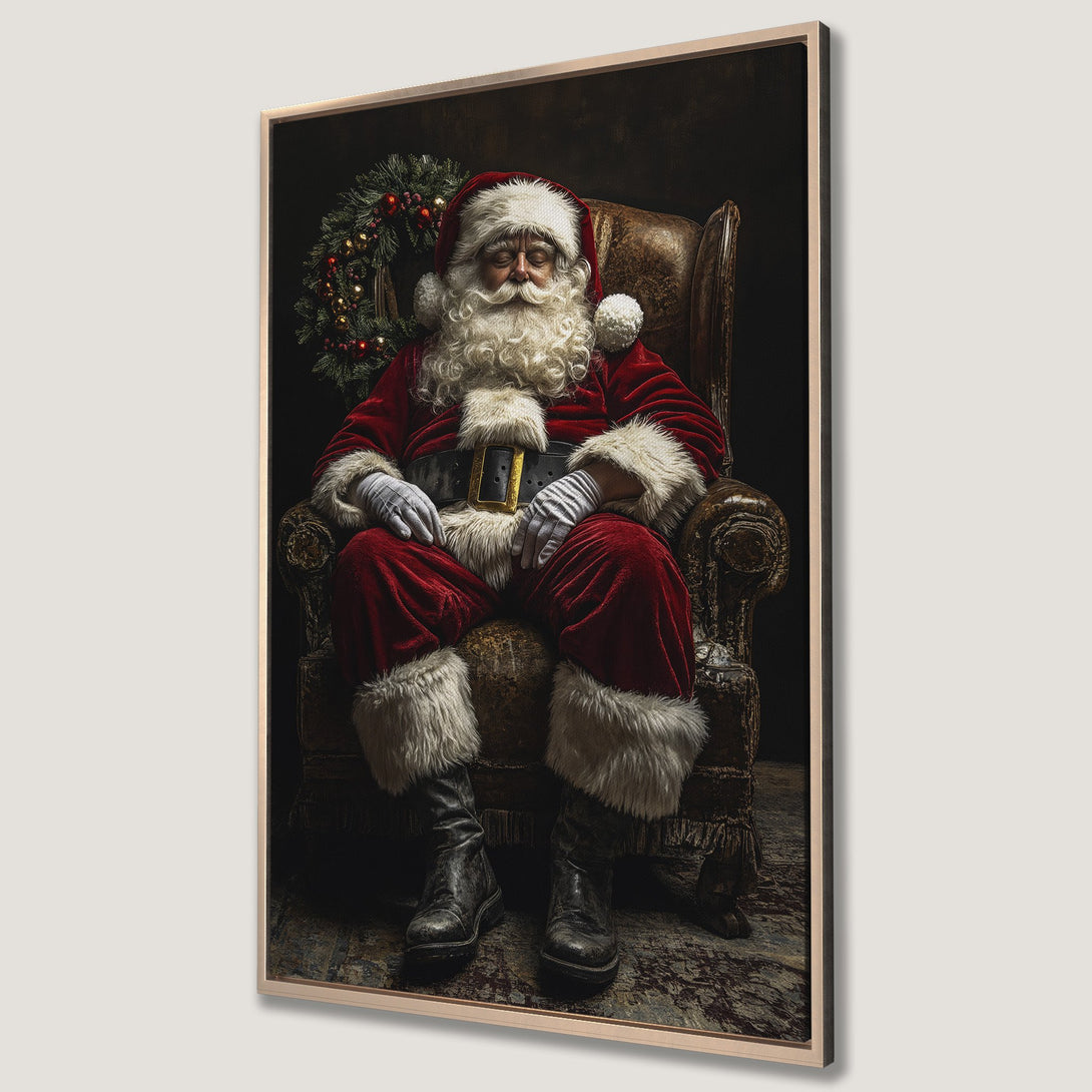 Framed Wall Art: Classic Santa Claus portrait in rich red and gold tones. Perfect Christmas decor for a cozy, festive vibe.