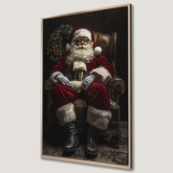 Framed Wall Art: Classic Santa Claus portrait in rich red and gold tones. Perfect Christmas decor for a cozy, festive vibe.