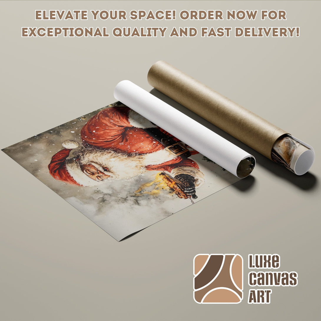 Santa Claus Poster Roll, vintage style art in red, white, and gray tones. Elevate your space!