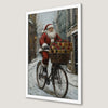 Santa's Festive Bicycle Ride Art Poster | Christmas Wall Decor
