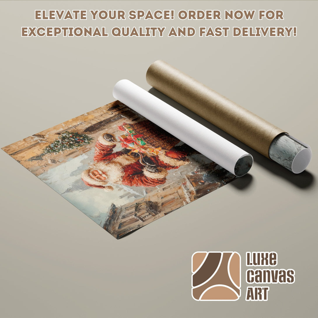 Poster Roll of Santa Claus art, warm colors, perfect for Christmas decor. Order now!
