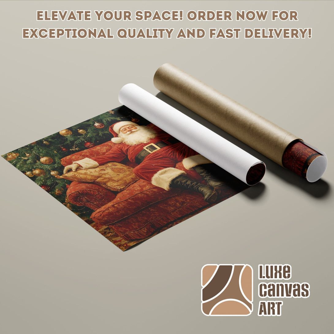 Santa Claus Poster Roll, vintage style, rich red and green color palette. Order now!