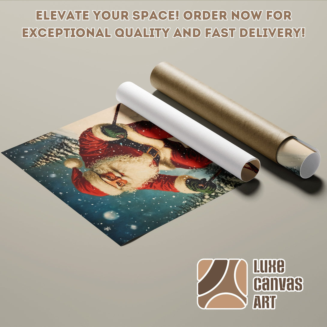 Santa Claus Poster Roll, vintage style, red & blue color palette. Order now!