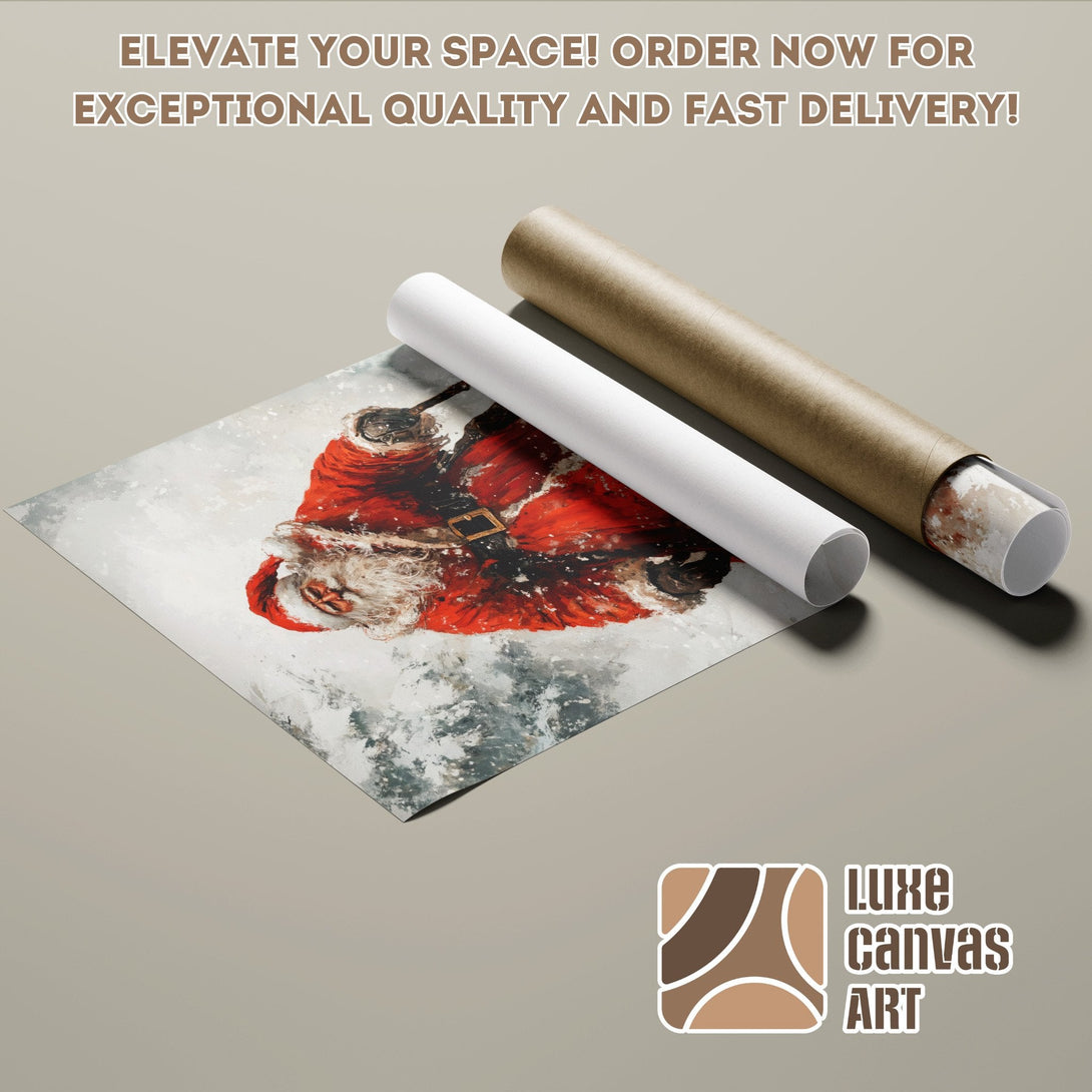 Santa Claus Poster Roll, artistic style, red and white color palette. Elevate your space with Luxe Canvas Art!