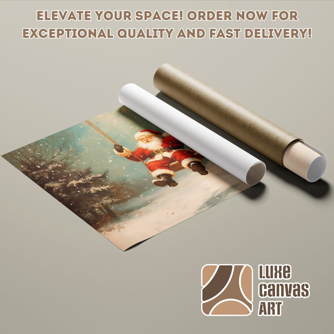 Santa Claus Poster Roll, vintage style, winter scene, warm color palette. Elevate your space!