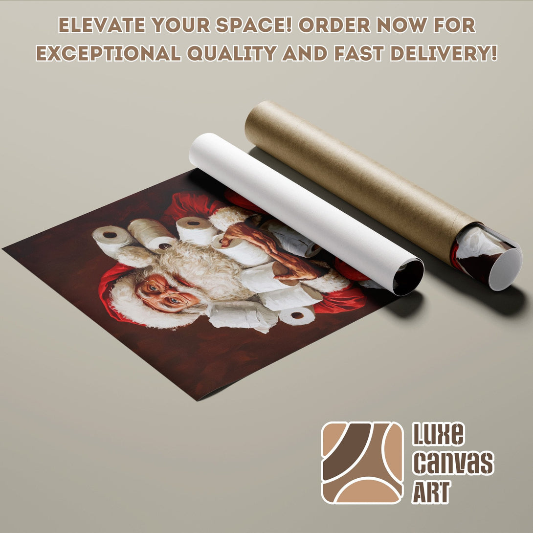 Santa Claus Poster Roll, humorous art with a red and brown palette.