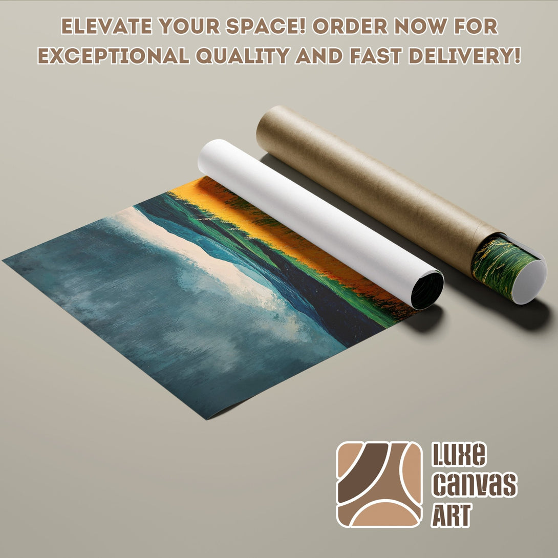 Abstract landscape Poster Roll, featuring blue, green, and yellow hues. Elevate your space with this unique art print!