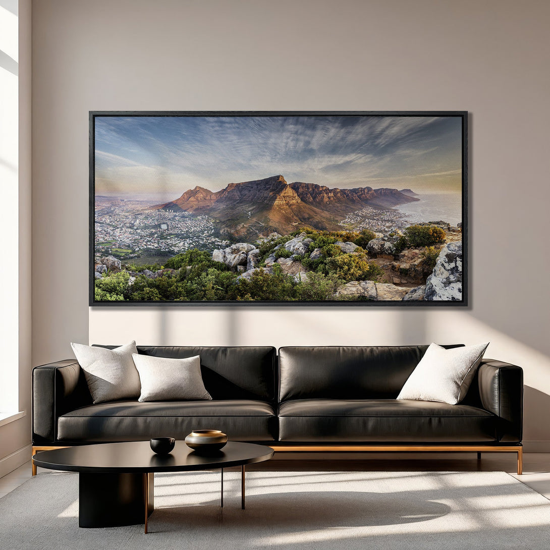 Framed Wall Art of mountain landscape in warm tones. Enhance your home decor with this stunning Canvas Print, perfect for any modern interior.