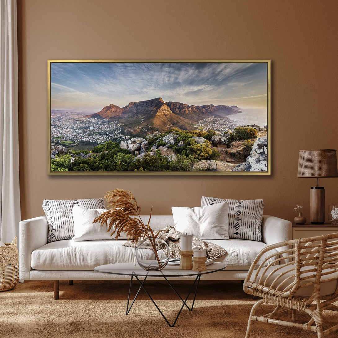 Canvas Print of Table Mountain landscape in warm tones. Stunning wall art for your home!