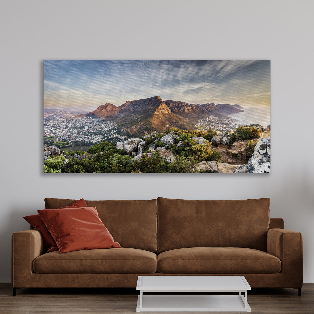 Framed Wall Art of a mountain landscape in warm tones. Add a touch of nature to your home with this stunning print!