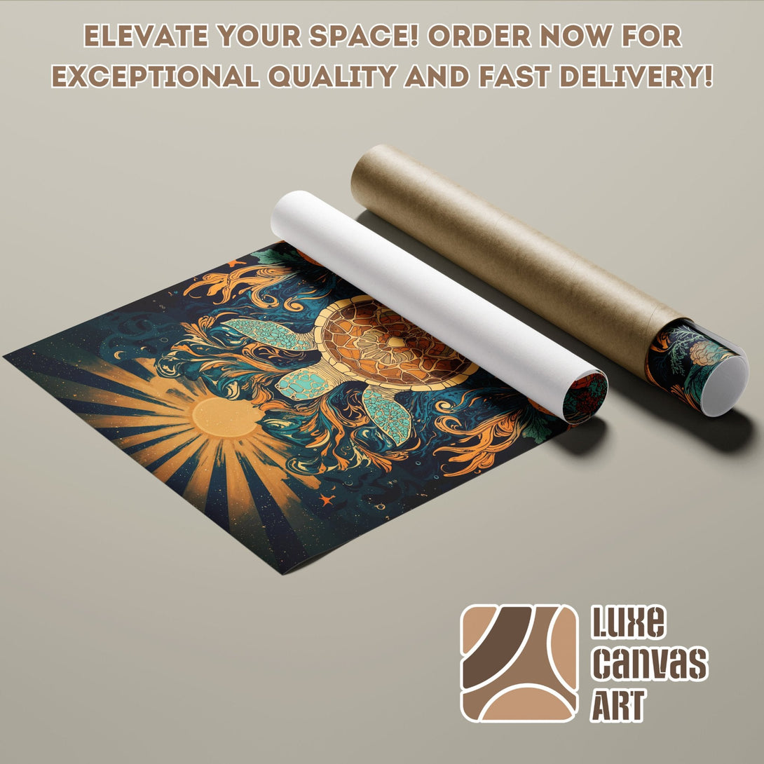 Poster Roll featuring a dreamcatcher design, vibrant teal and gold colors, perfect wall art.