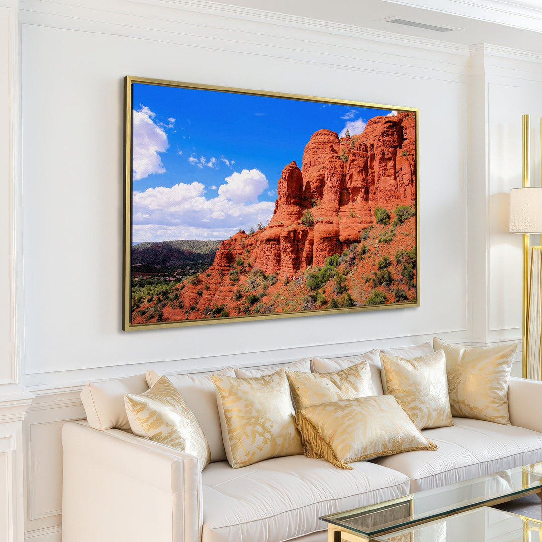 Canvas Print of a vibrant red rock landscape with blue sky, perfect for adding a touch of nature to your home.