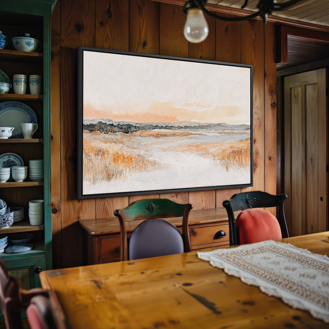 Framed Wall Art: Abstract landscape Canvas Print in warm, earthy tones. Perfect for adding a touch of nature-inspired art to your home decor.